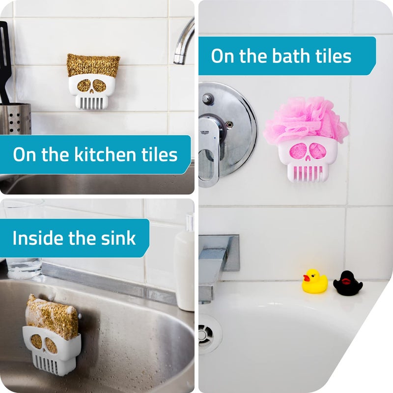 Peleg Design Brain Drain White Skull Sponge Holder for Kitchen, Bath, or Sink, Drains and Dries All Types of Sponges, 1 Sponge Included - Image 3